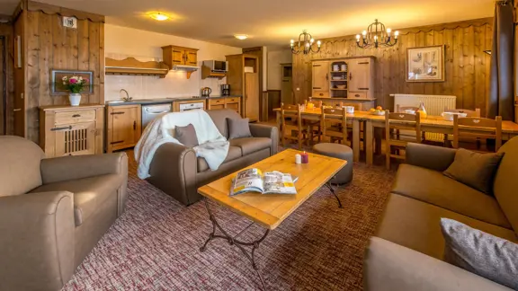 Typical open plan kitchen and lounge