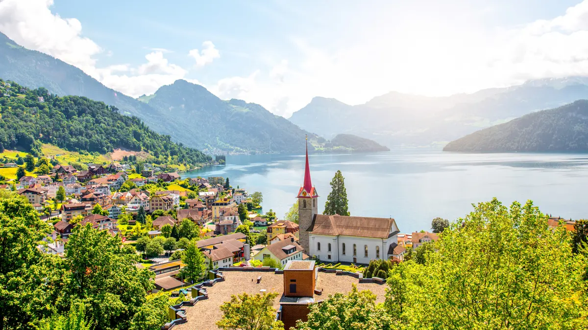 Weggis town and lake Lucerne