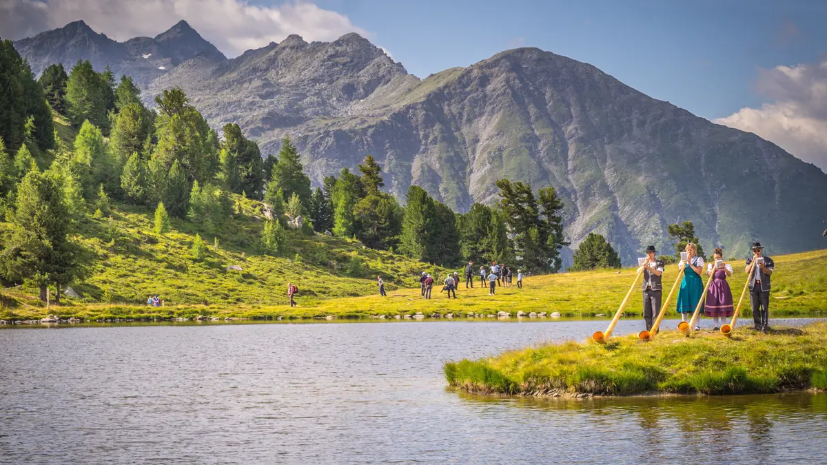 Alphorns at Lac Noir, Nendaz 