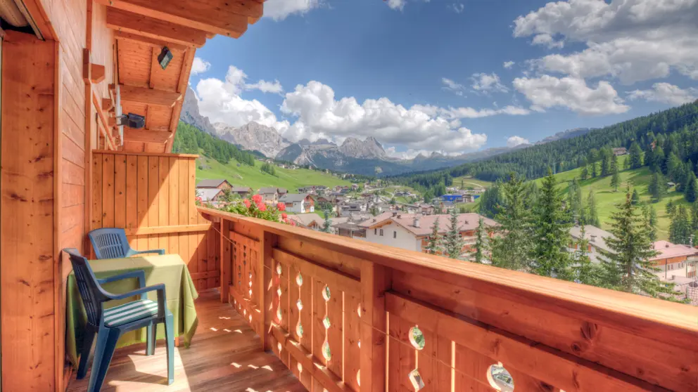 Italy, Dolomites, San Cassiano, Hotel La Stua, Balcony with Mountain Views