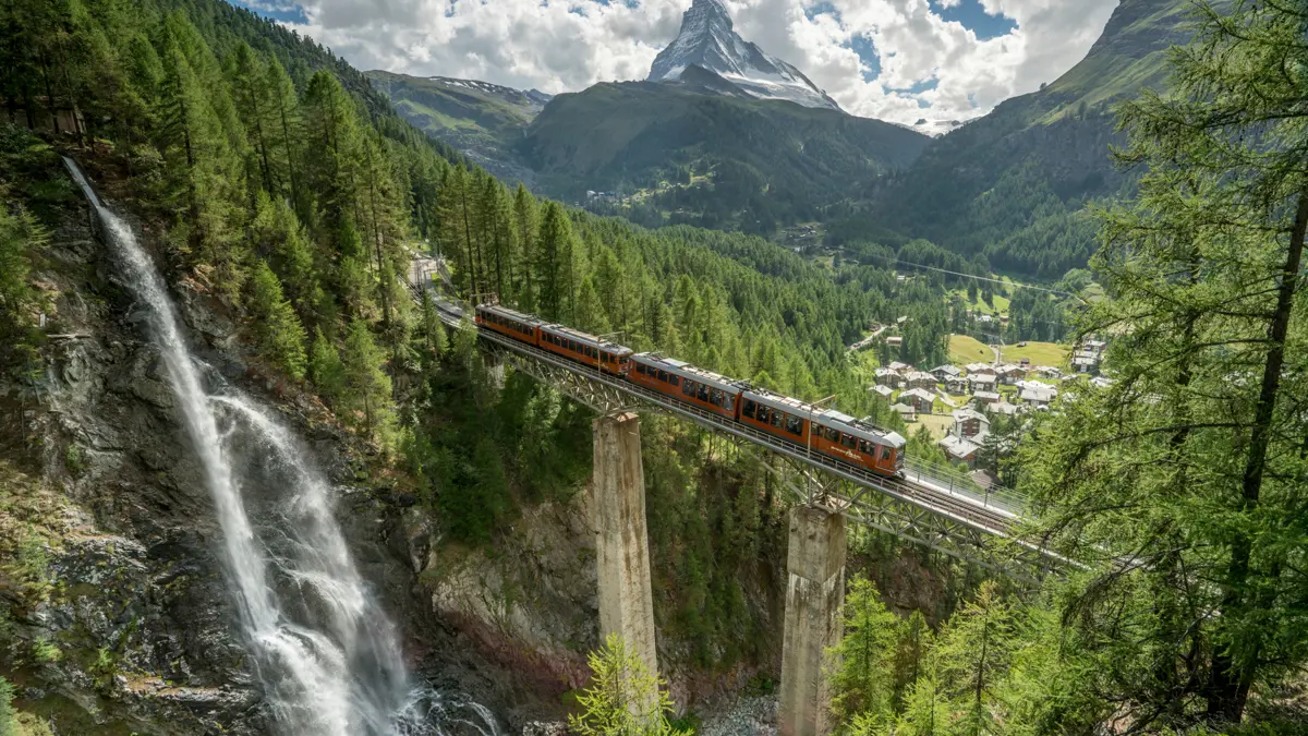 Zermatt Train On Findelbach Viaduct Gornergrat Railway