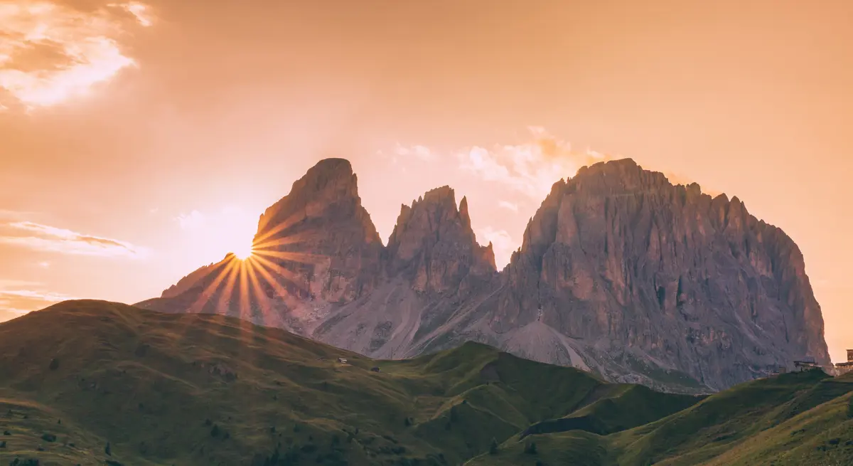 Val Di Fassa, Dolomites Mountains at Sunset