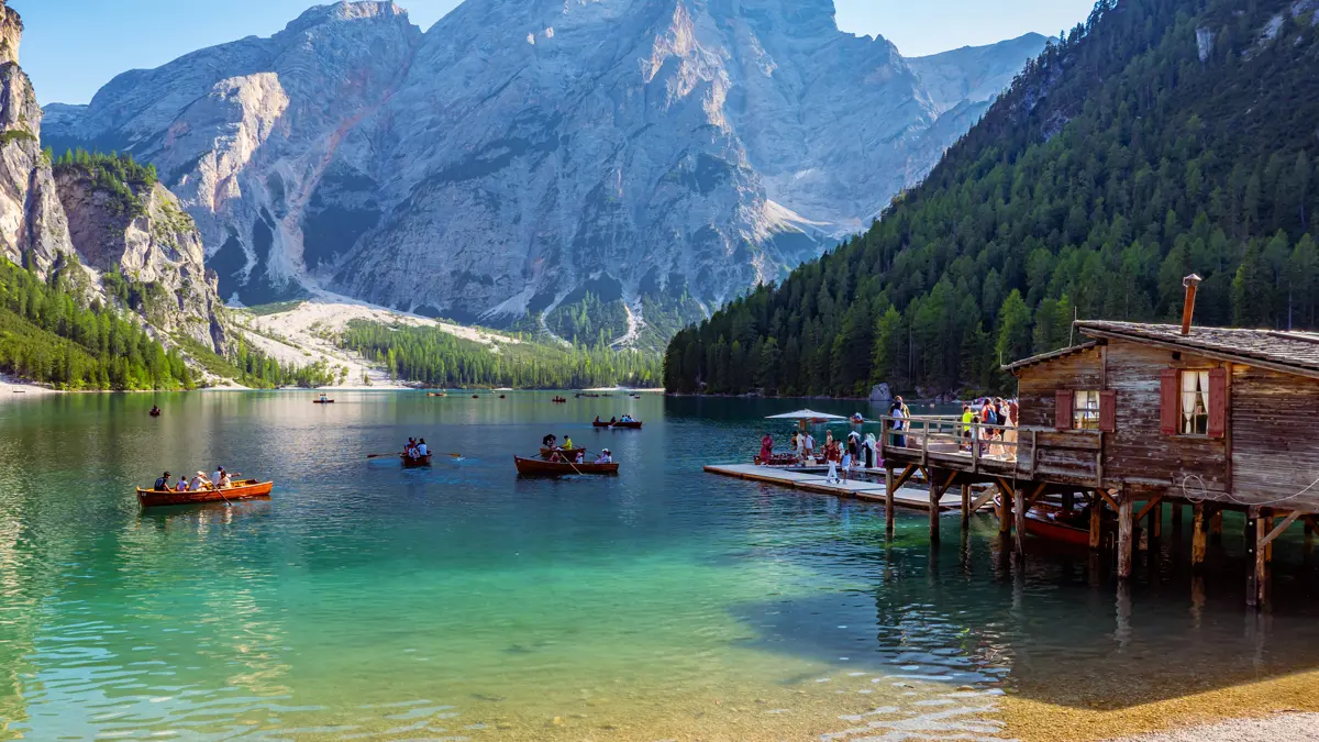 View Of Lago Di Braies Dolomites Italy