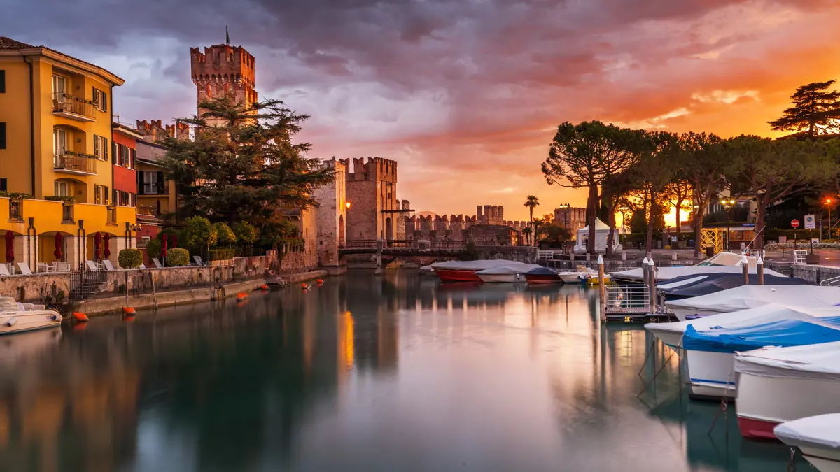 Sirmione Harbour at Sunset, Italy, Holidays in Lake Garda