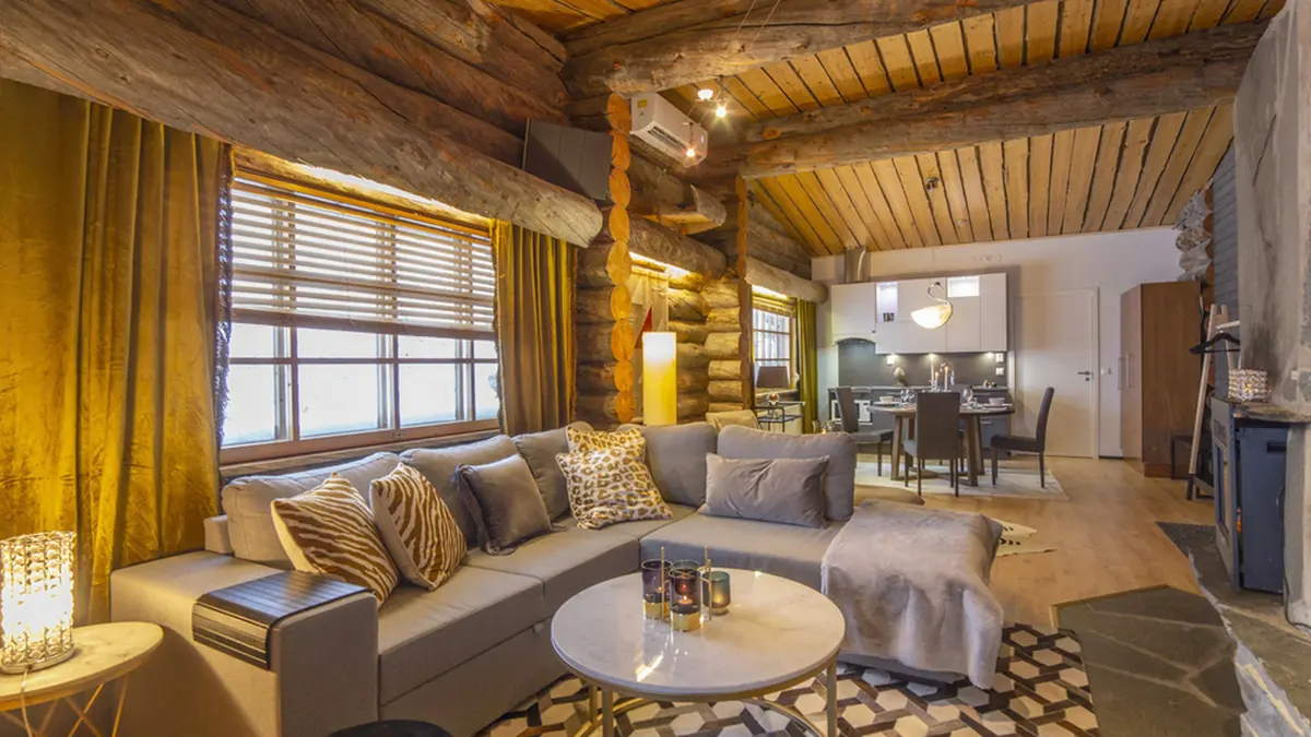 Kuukkeli Log Cabins Saariselka Superior Suite Sofa Living Space