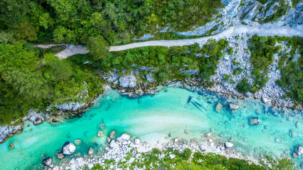 Bovec Soča trail along the river 