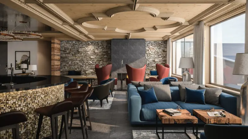 Walliserhof Grand Hotel Spa Saas Fee Artist Impression Bar Lounge Area