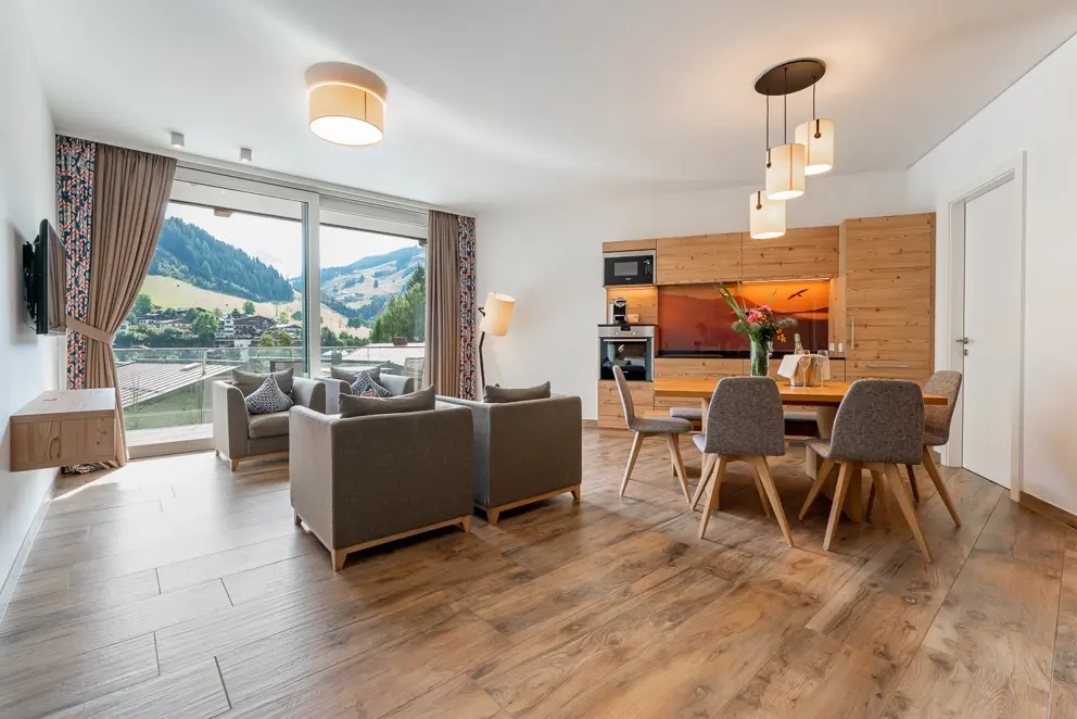 Adler Resort Hinterglemm Austria One Bedroom Superior Apartment lounge/dining area [2]