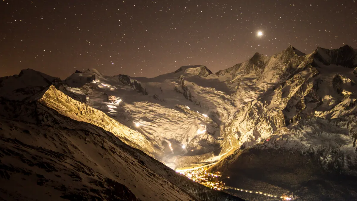 Saas Fee Switzerland Resort at Night 