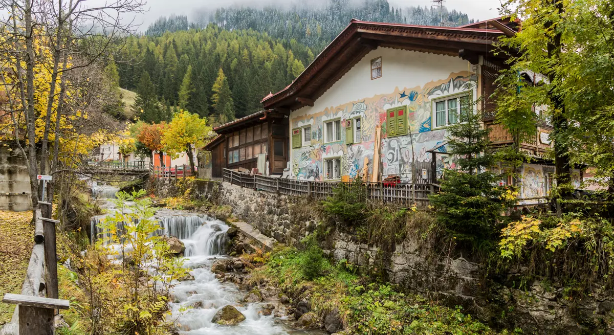 Typical painted houses, Canazei, Dolomites