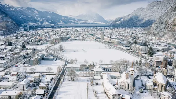 Interlaken Aerial View Churches Hoehematte Snow Winter©Daniel Reichenbach