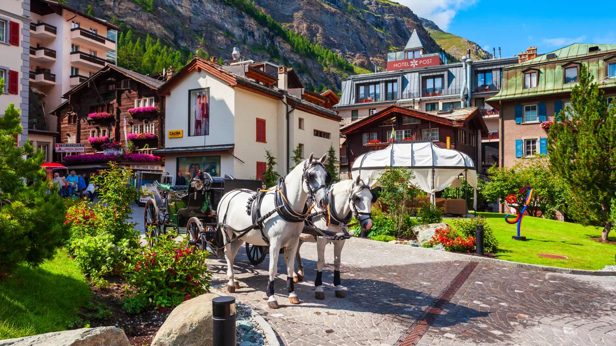 Zermatt Centre With Horse And Carriage Adobestock 437762068