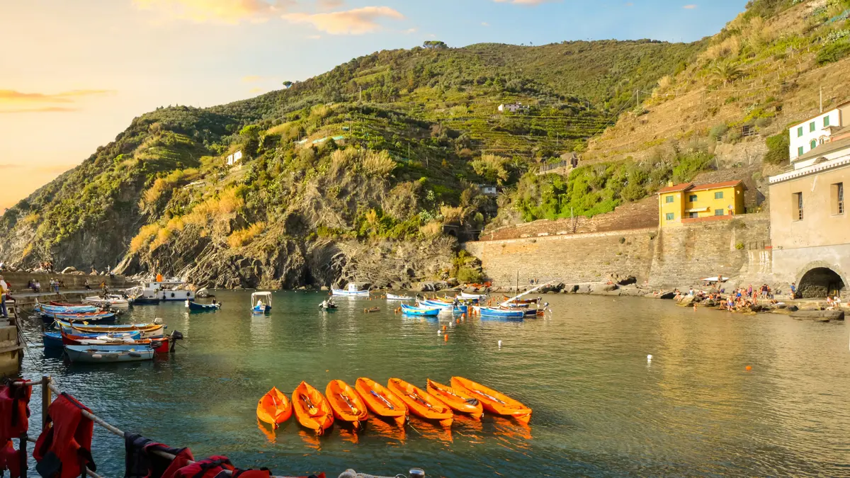Cinque Terre, Liguria, Italy, Boats On Vernazza Coast