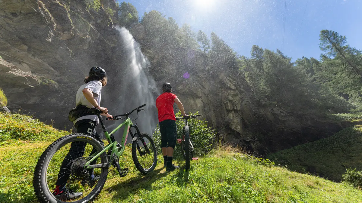 Mountain Biking With Waterfall Saas Fee