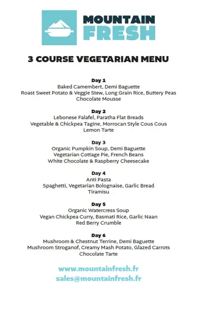 3 Course Vegetarian Menu From MF