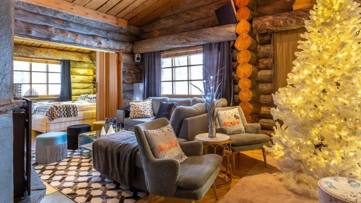 Kuukkeli Log Cabins Saariselka Superior Suite Open Plan Living Sleeping Area