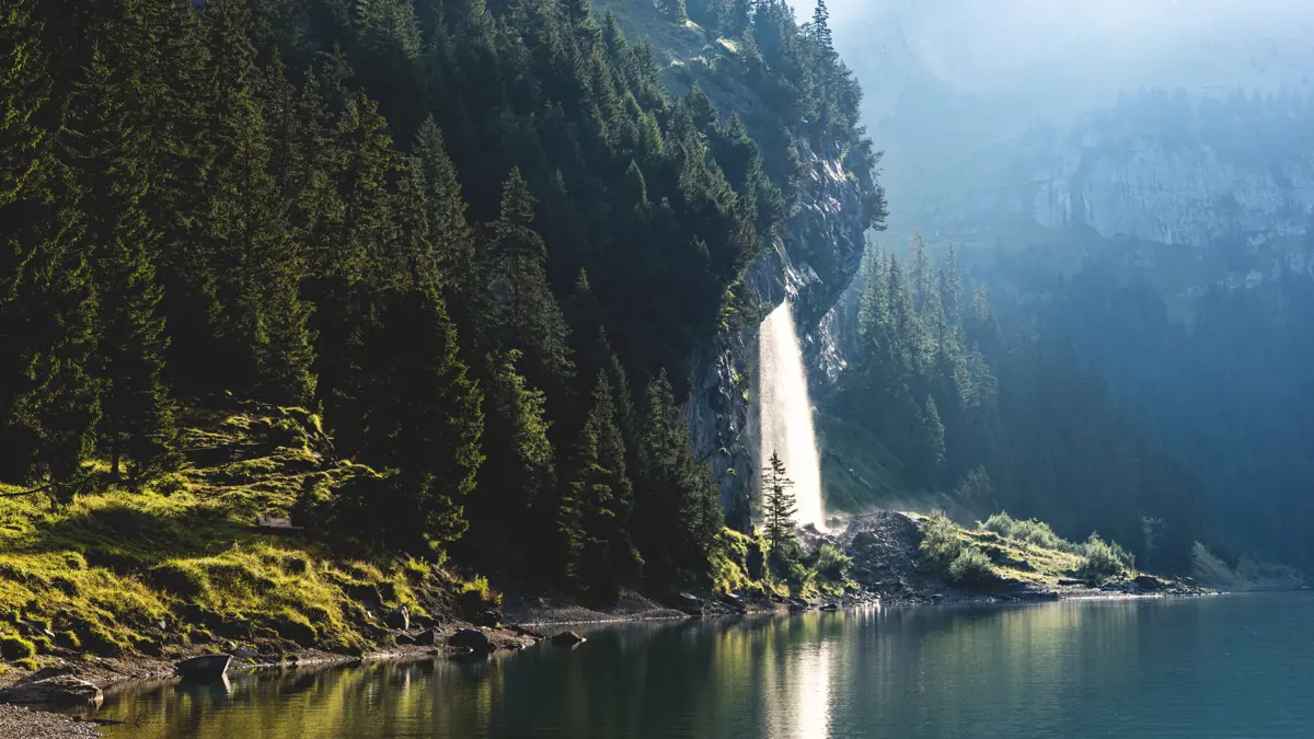 Kandersteg Waterfall Into Oeschinensee