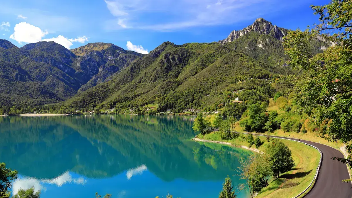 Lake Ledro Lake And Mountains With Road