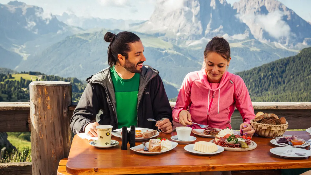 Lunch in a Mountain Hut, Summer Holidays in the Mountains, Italy