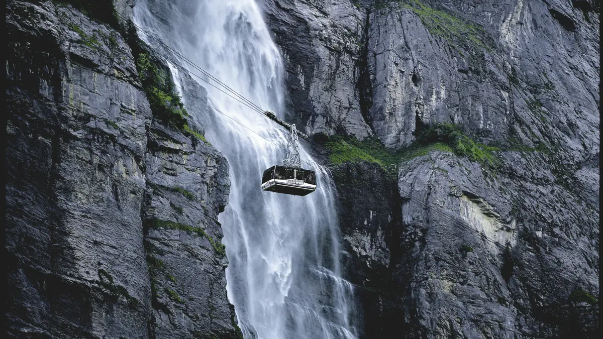 Murren Lauterbrunnen Valley Muerrenbach Waterfall And Lift 