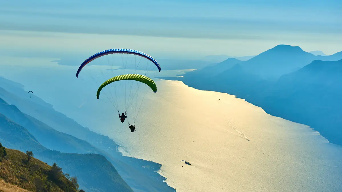 Malcesine Lake Garda Paragliders Over Monte Baldo