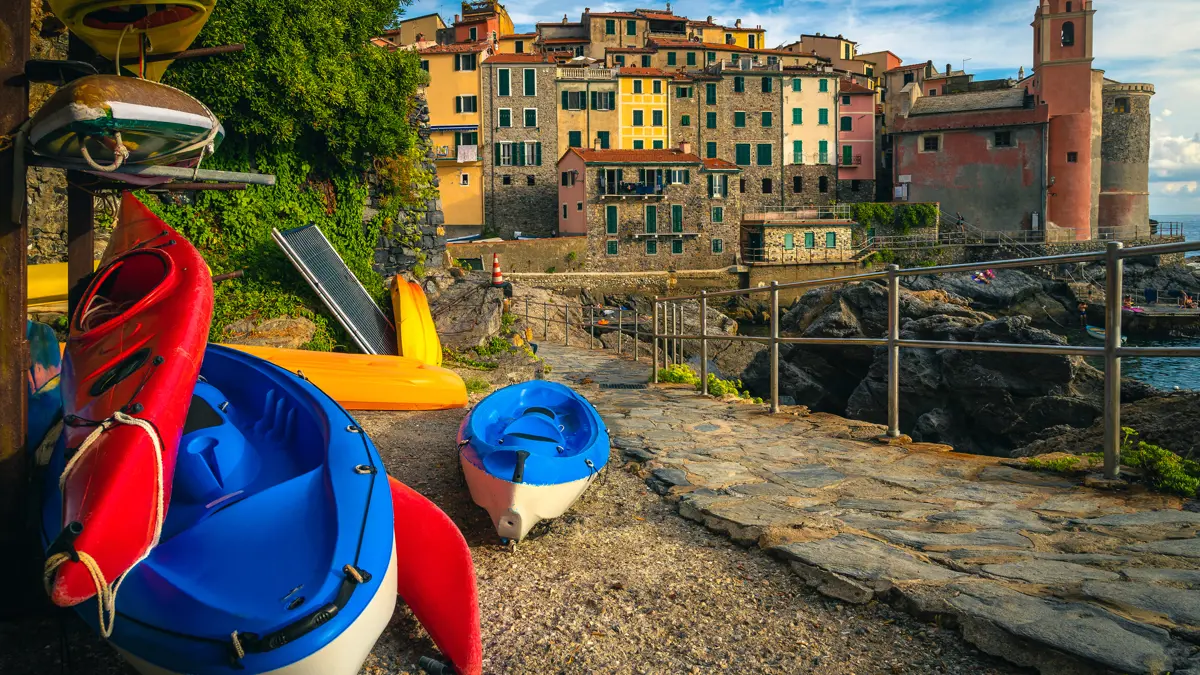 Cinque Terre Liguria Colourful Kayaks In Tellaro