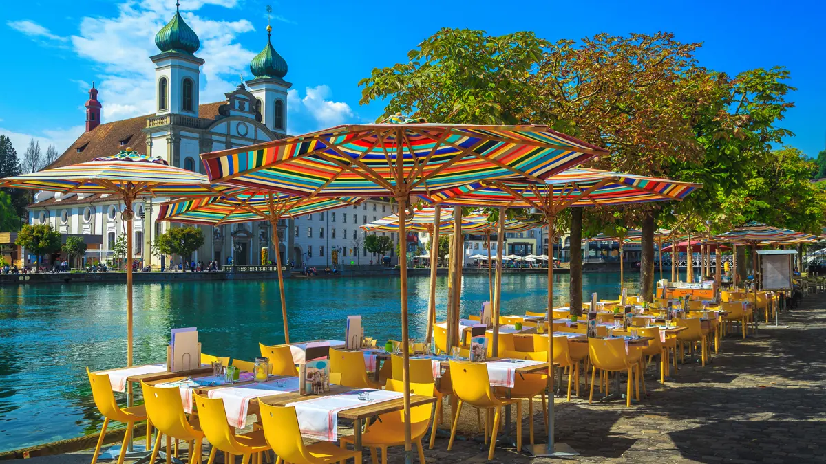 Lucerne City Centre Riverside Alfresco Dining Adobestock 423489575