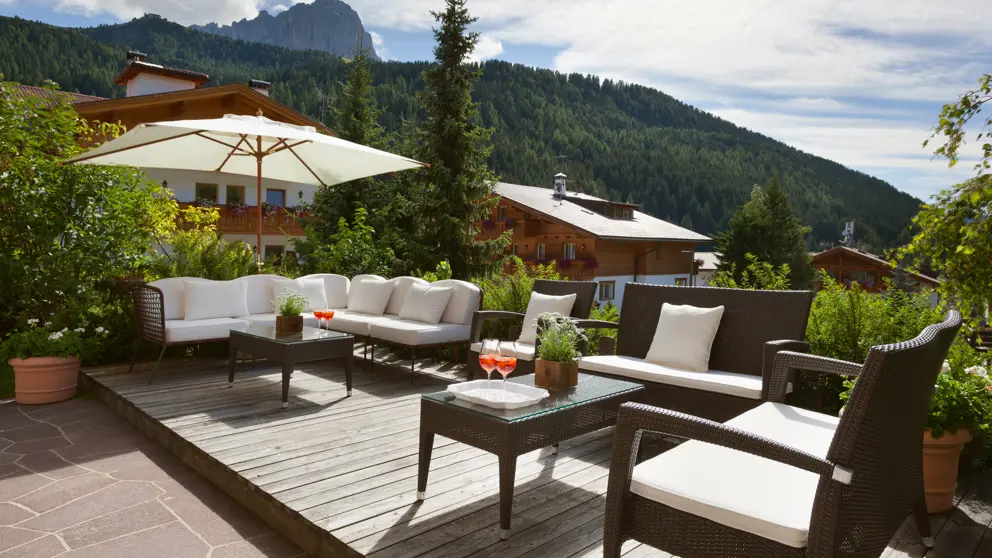 Italy, Dolomites, Selva, Mountain Home Garni Villa Anna, Terrace [1]
